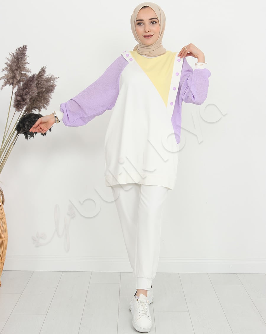 Asimetrik Düğme Detaylı Sweat