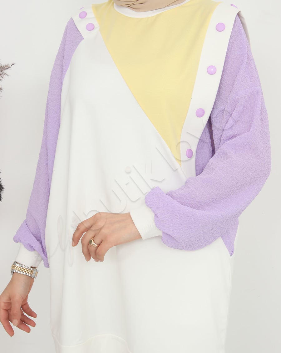 Asimetrik Düğme Detaylı Sweat