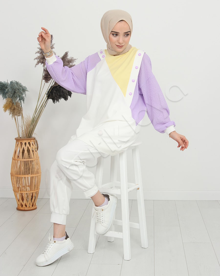 Asimetrik Düğme Detaylı Sweat