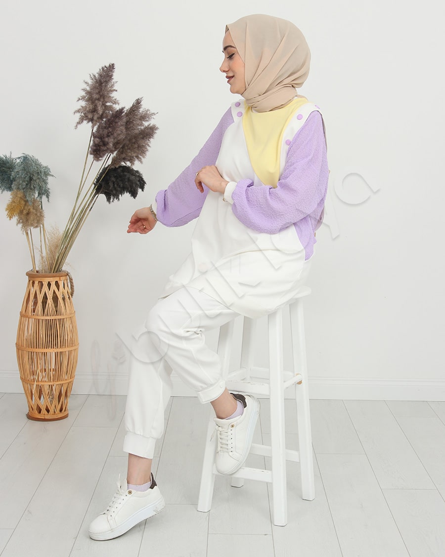 Asimetrik Düğme Detaylı Sweat