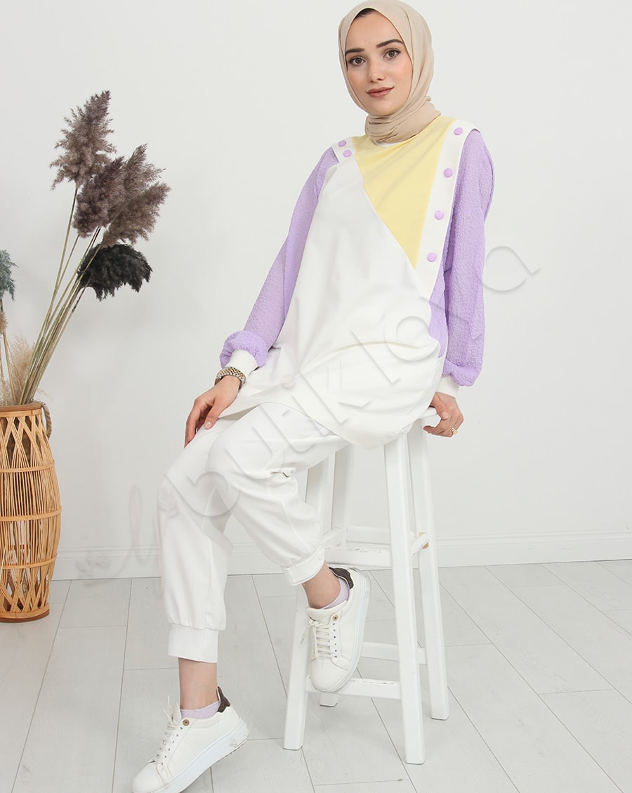 Asimetrik Düğme Detaylı Sweat