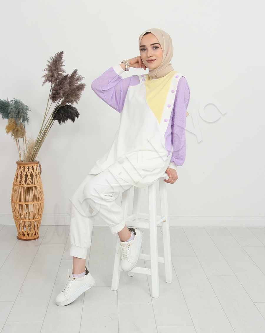 Asimetrik Düğme Detaylı Sweat