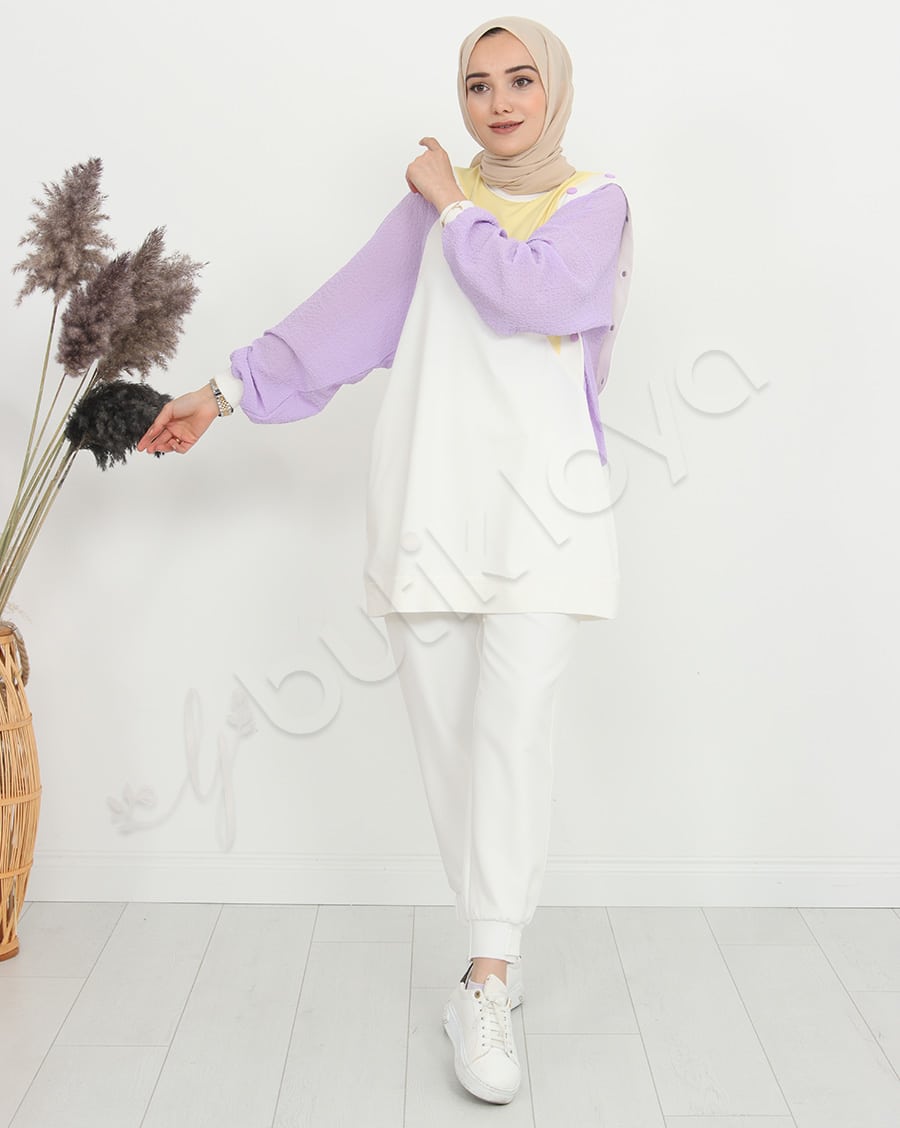 Asimetrik Düğme Detaylı Sweat