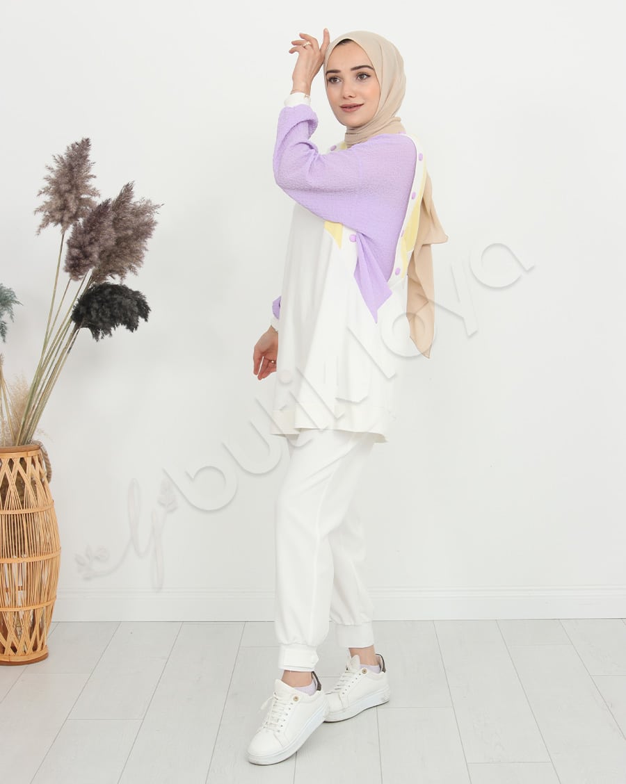 Asimetrik Düğme Detaylı Sweat