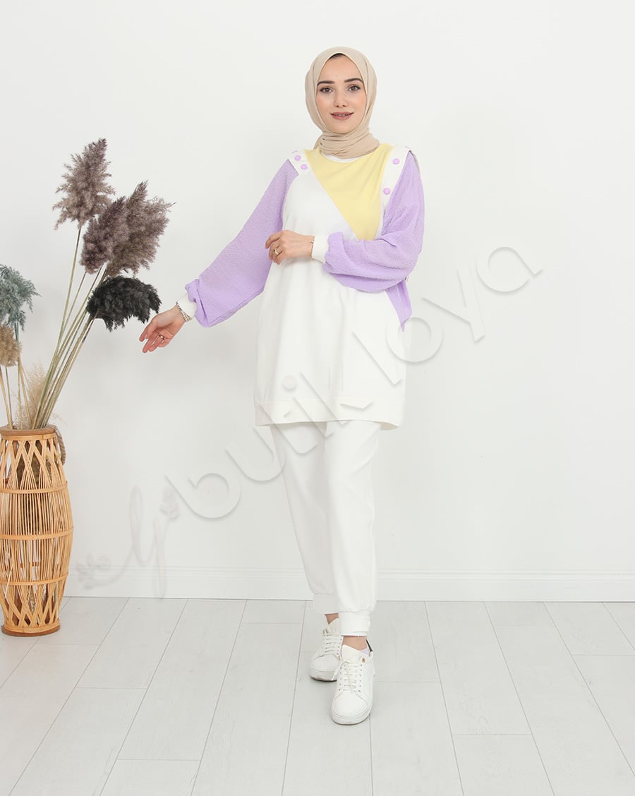 Asimetrik Düğme Detaylı Sweat