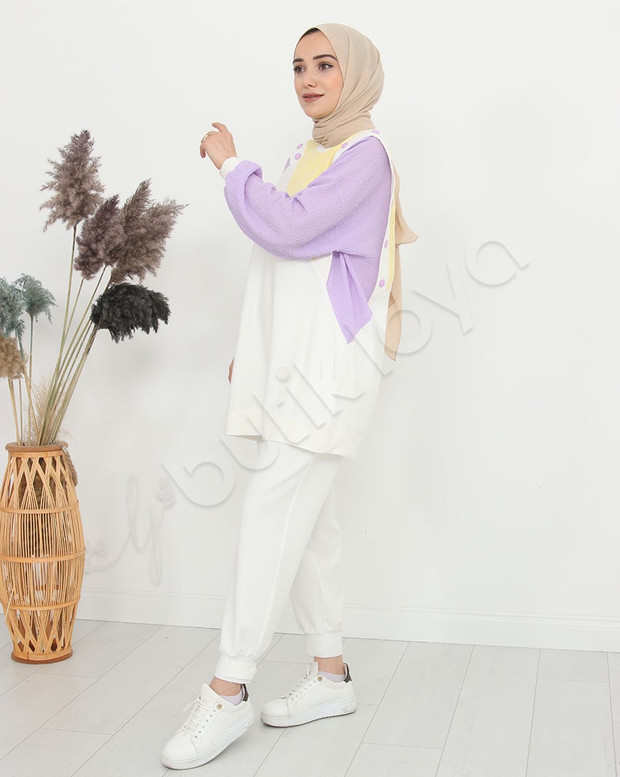 Asimetrik Düğme Detaylı Sweat