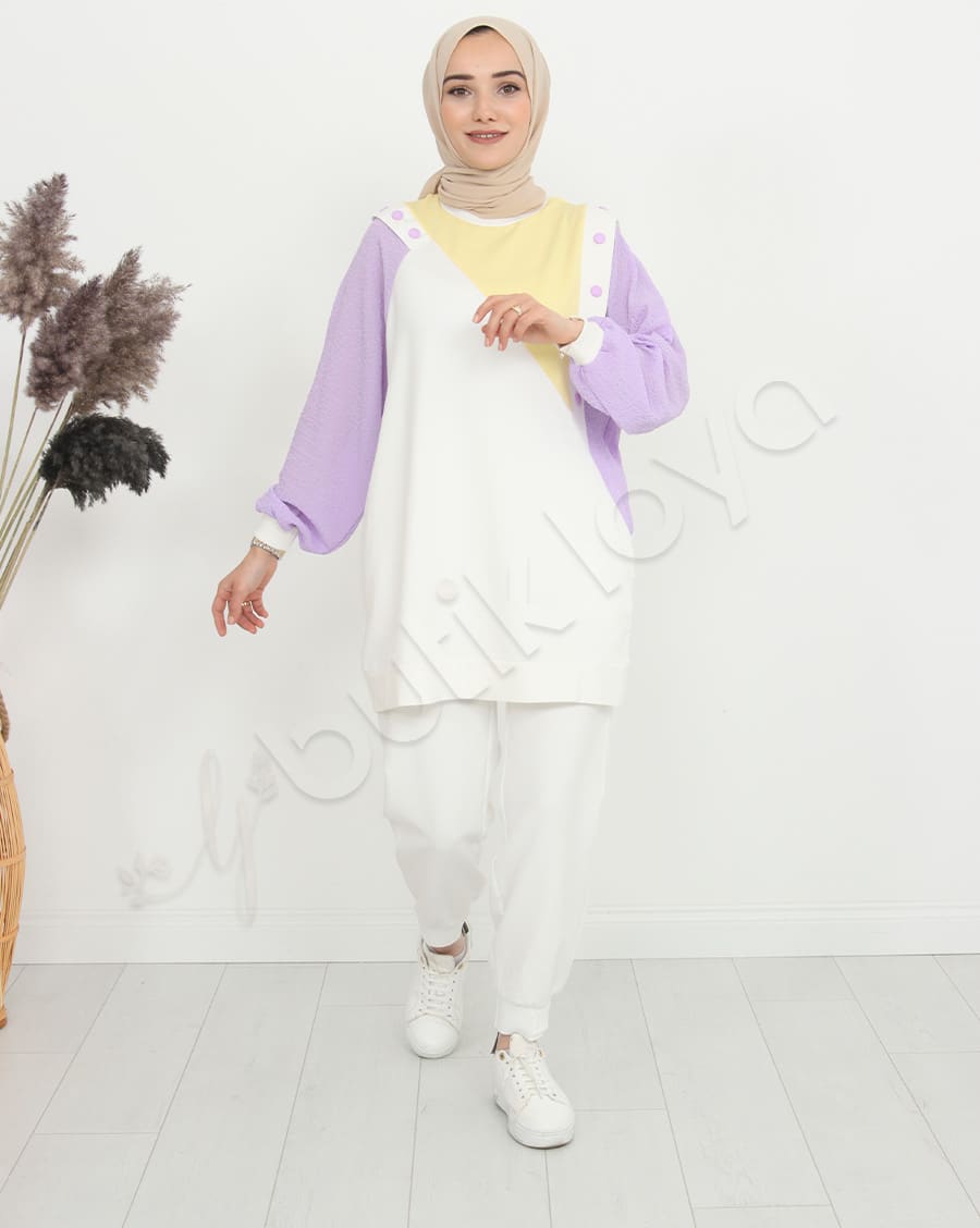 Asimetrik Düğme Detaylı Sweat