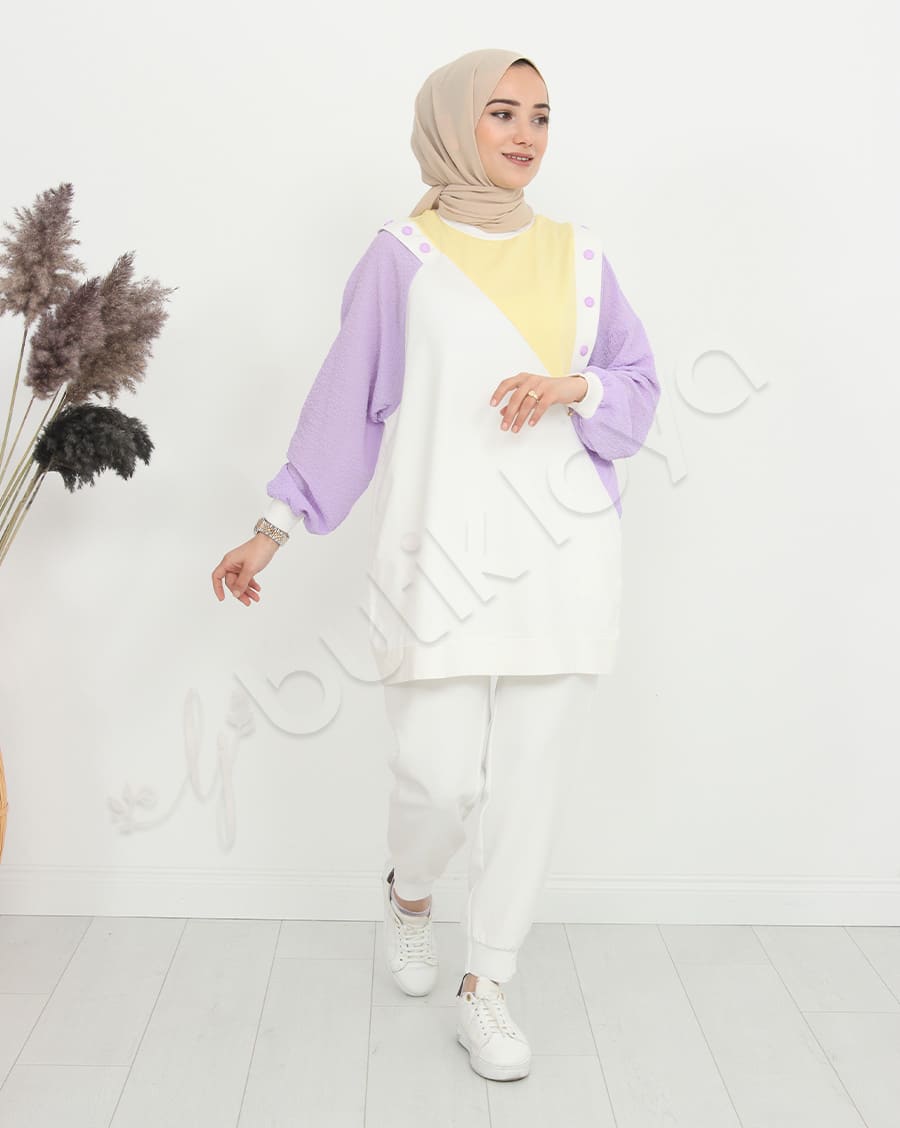 Asimetrik Düğme Detaylı Sweat