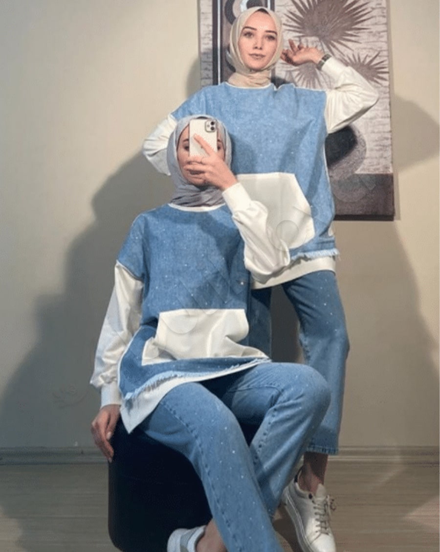 Denim Taş Detaylı Takım