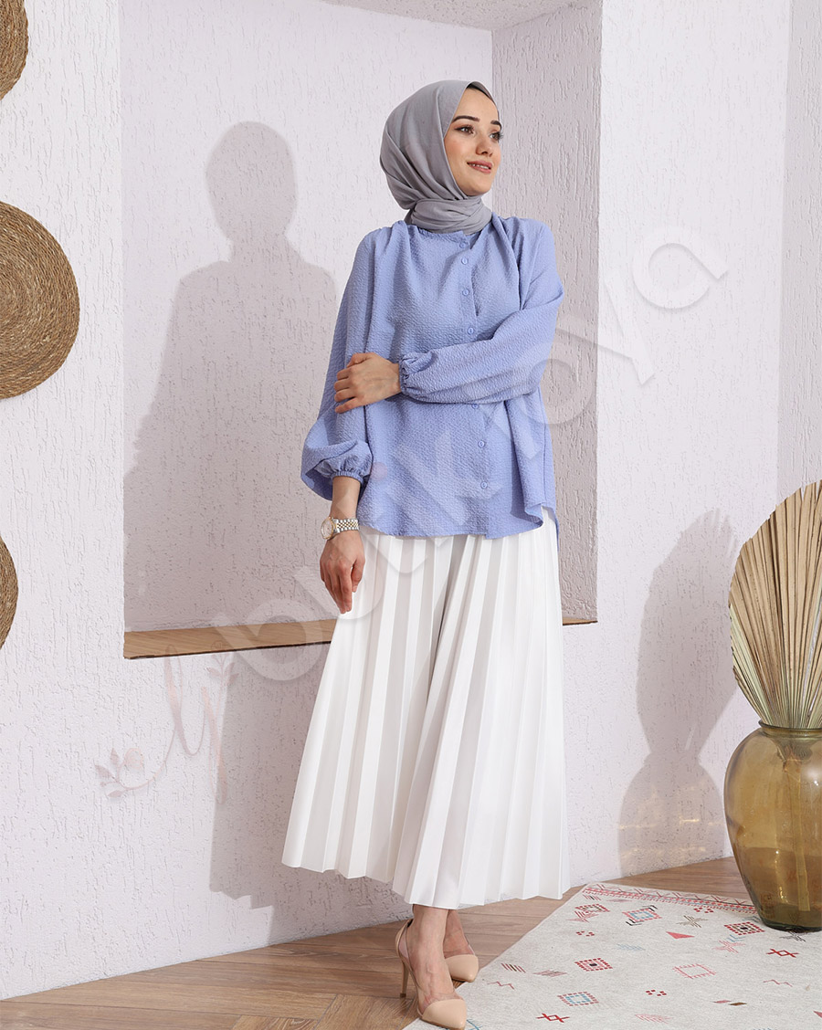 Kolları Lastikli Krinkıl Gömlek