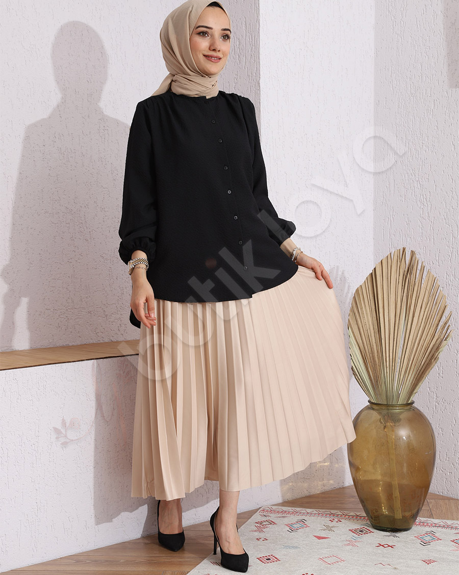 Kolları Lastikli Krinkıl Gömlek