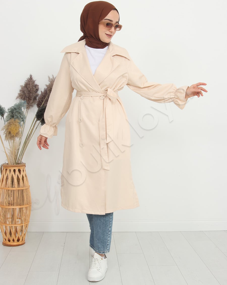 Kolu Fırfır Detaylı Trençkot