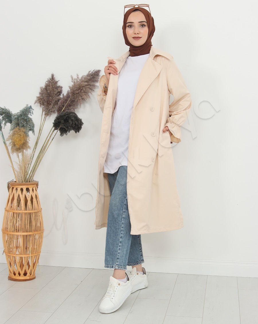 Kolu Fırfır Detaylı Trençkot