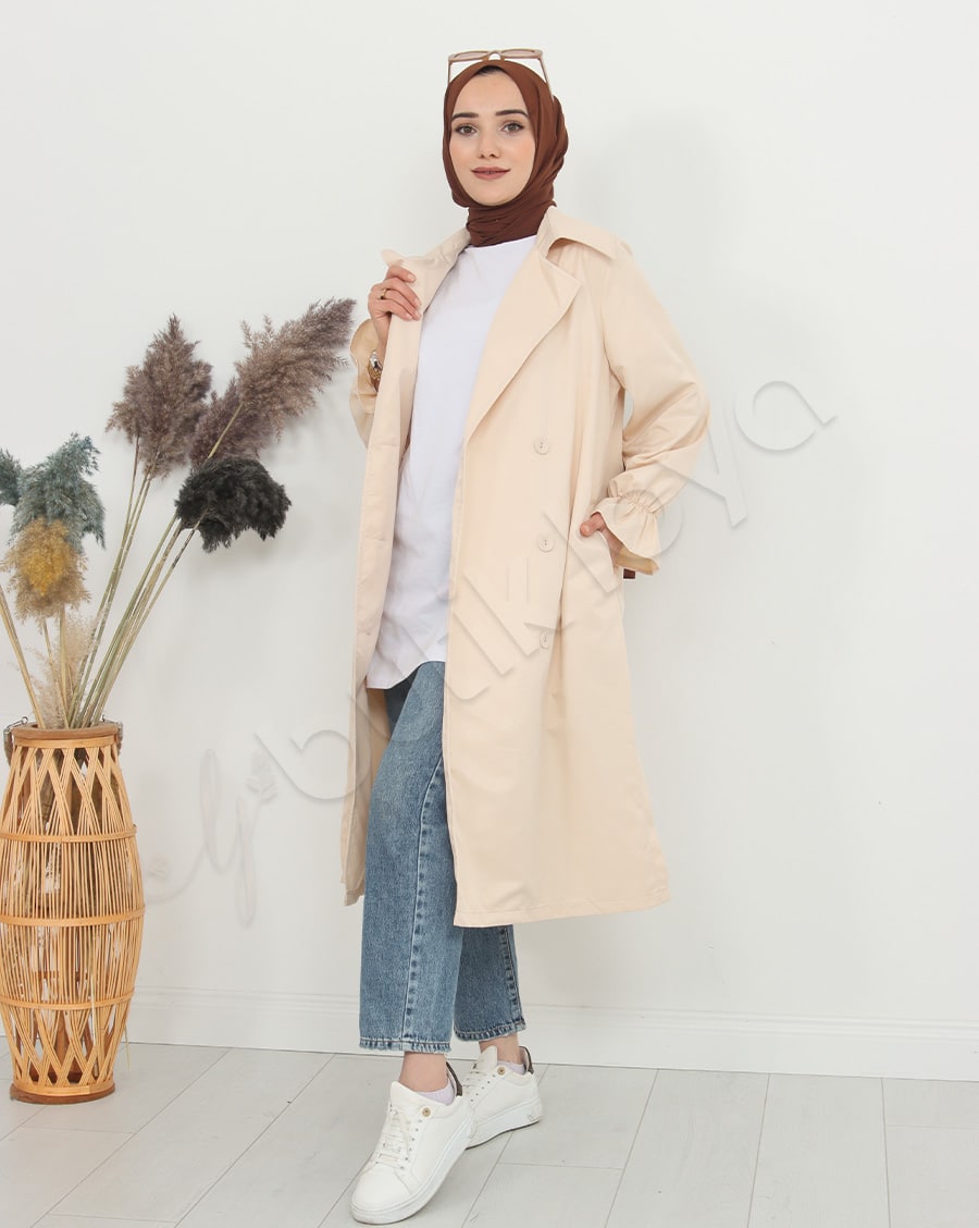 Kolu Fırfır Detaylı Trençkot