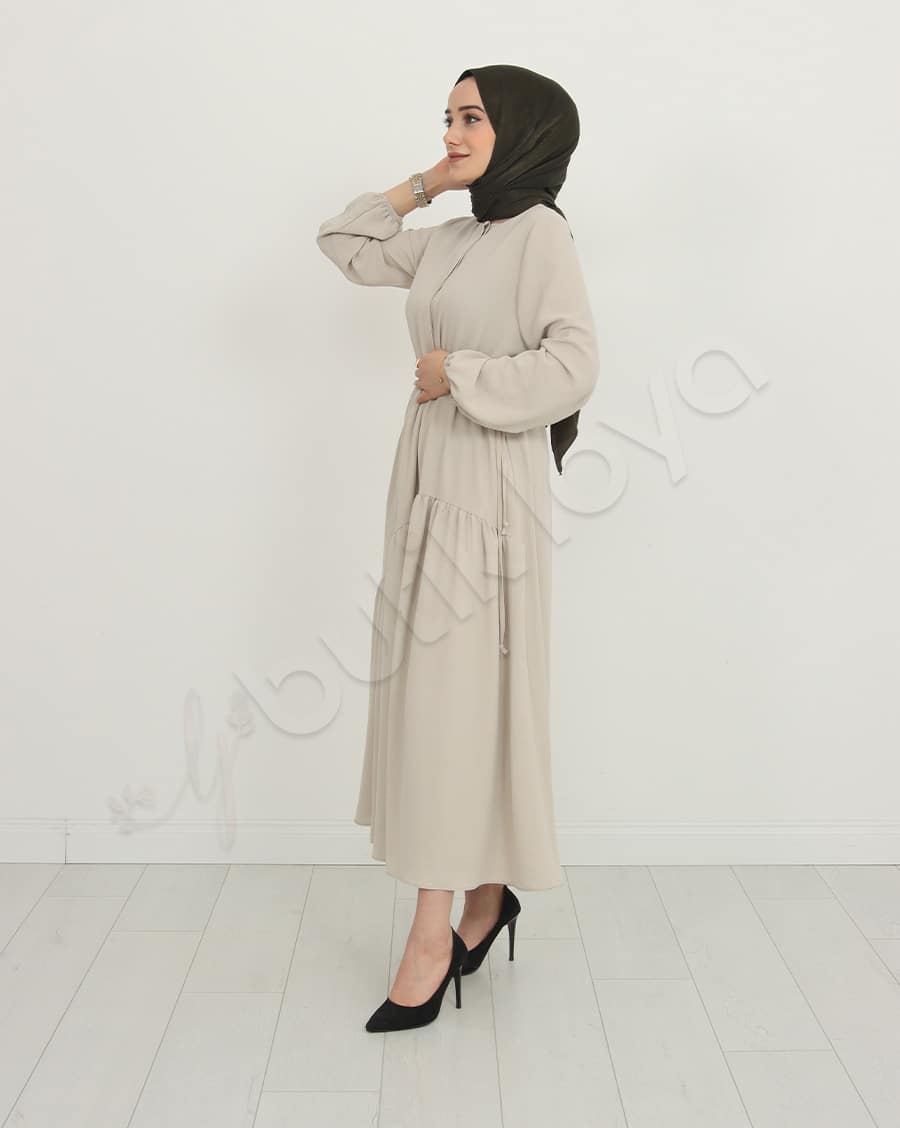 Kolu Lastikli Şifon Elbise