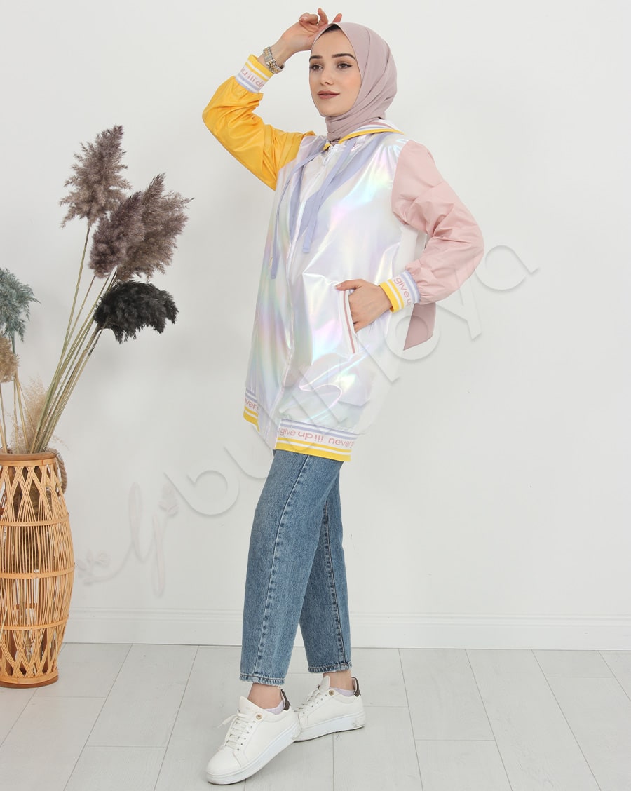 Never Give Up Baskılı Parlak Mont