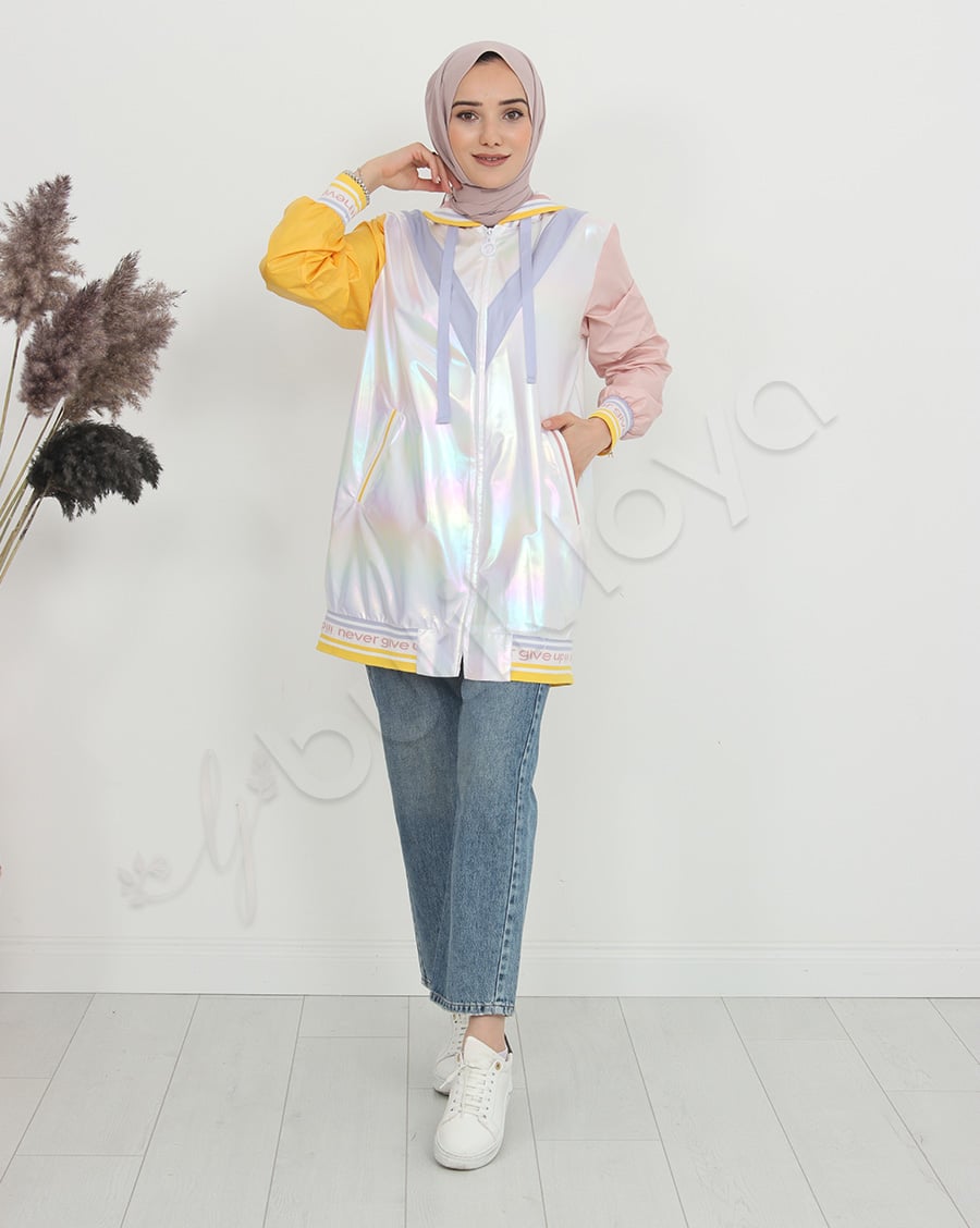 Never Give Up Baskılı Parlak Mont