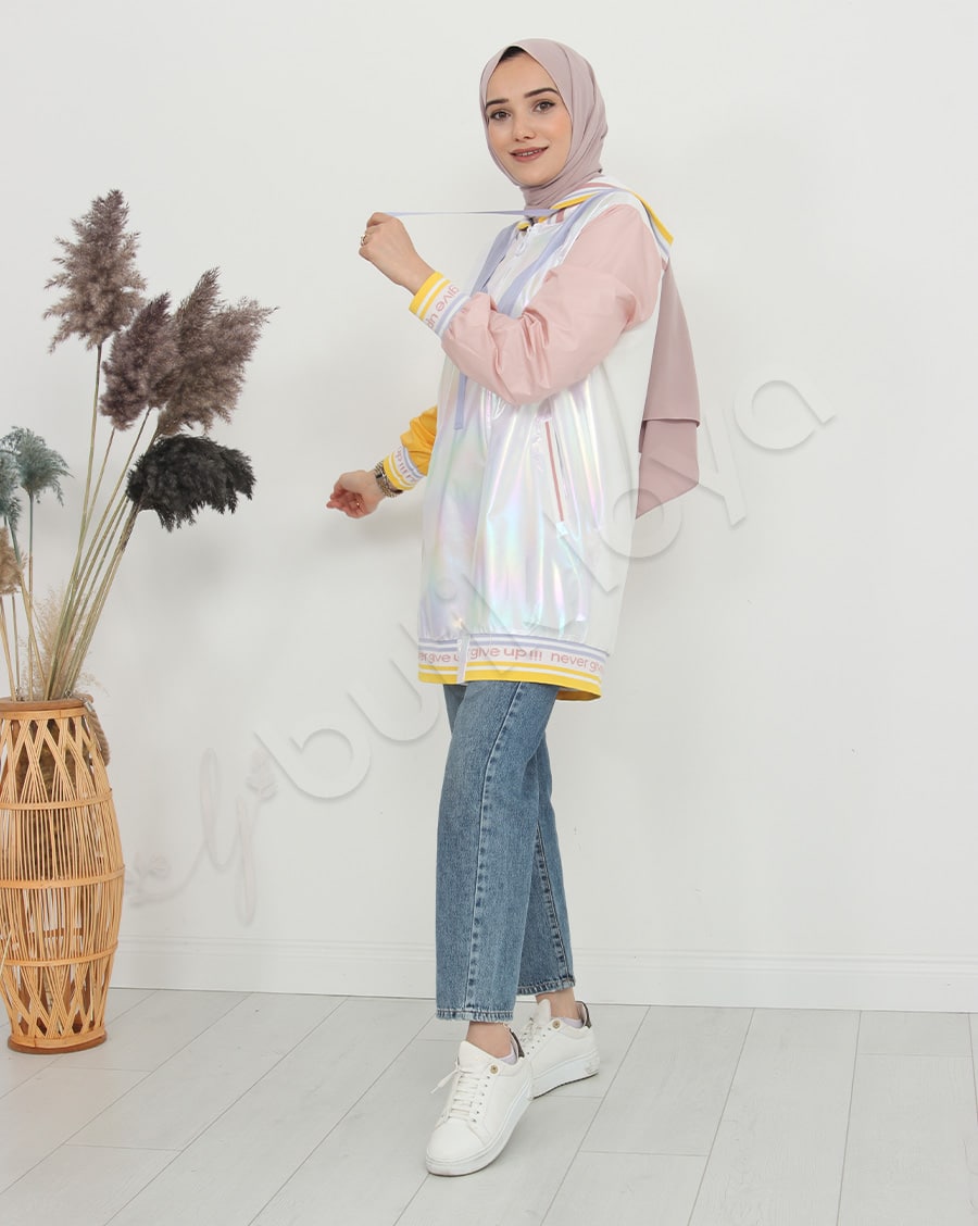 Never Give Up Baskılı Parlak Mont