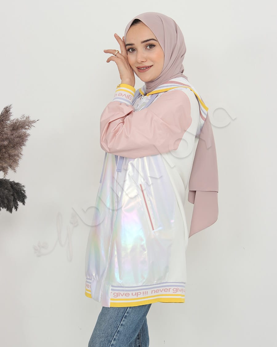 Never Give Up Baskılı Parlak Mont