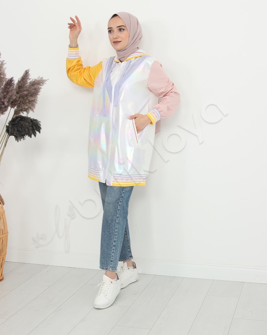 Never Give Up Baskılı Parlak Mont