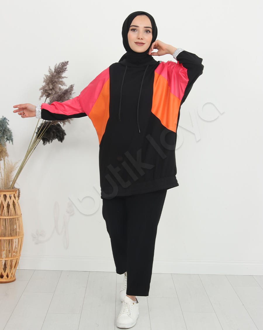 Paraşüt Bloklu Kapşonlu Sweat