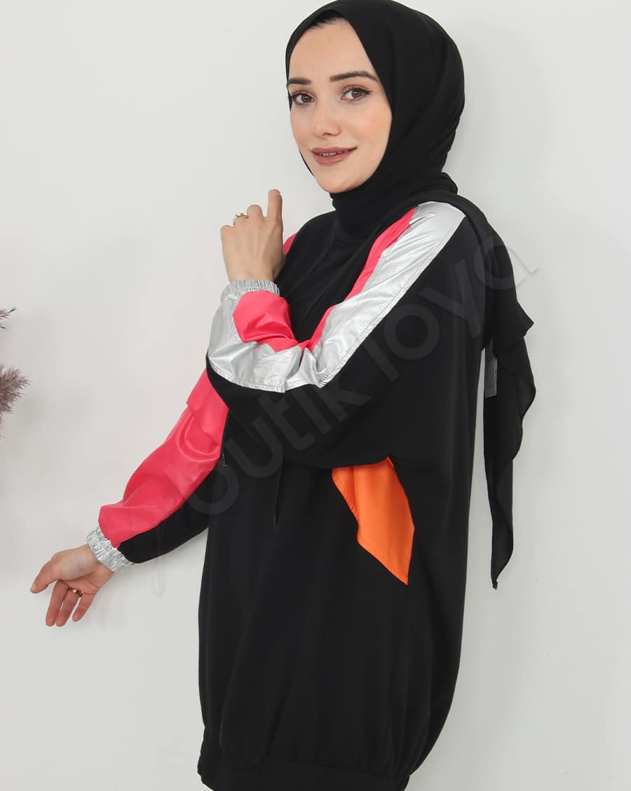 Paraşüt Bloklu Kapşonlu Sweat