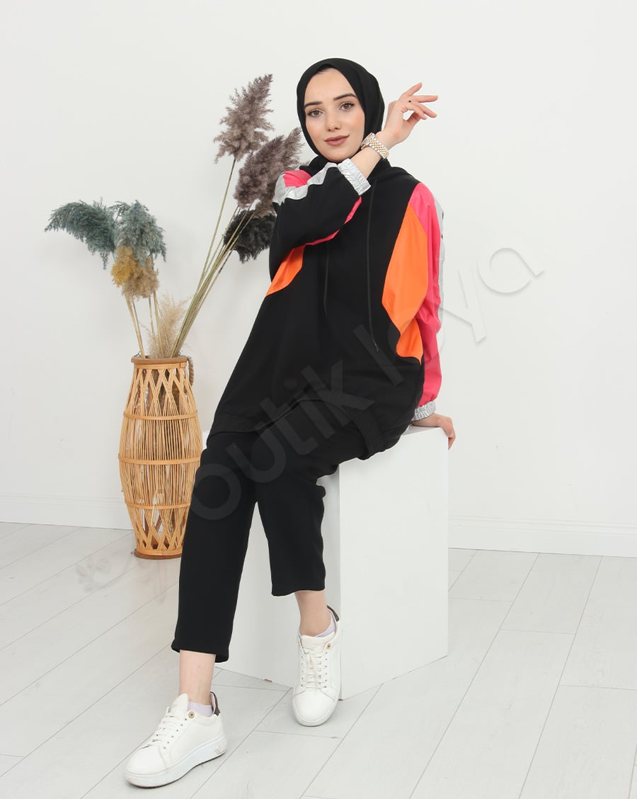 Paraşüt Bloklu Kapşonlu Sweat