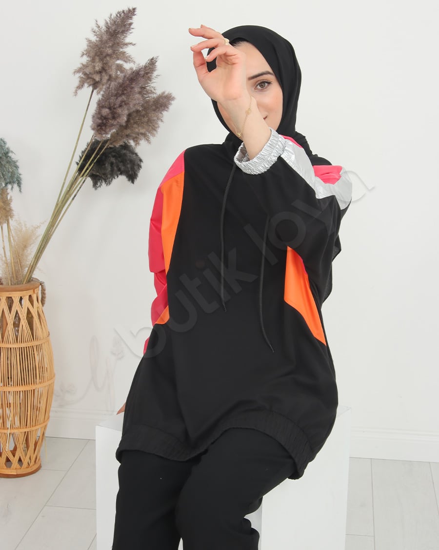 Paraşüt Bloklu Kapşonlu Sweat
