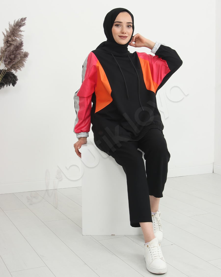 Paraşüt Bloklu Kapşonlu Sweat