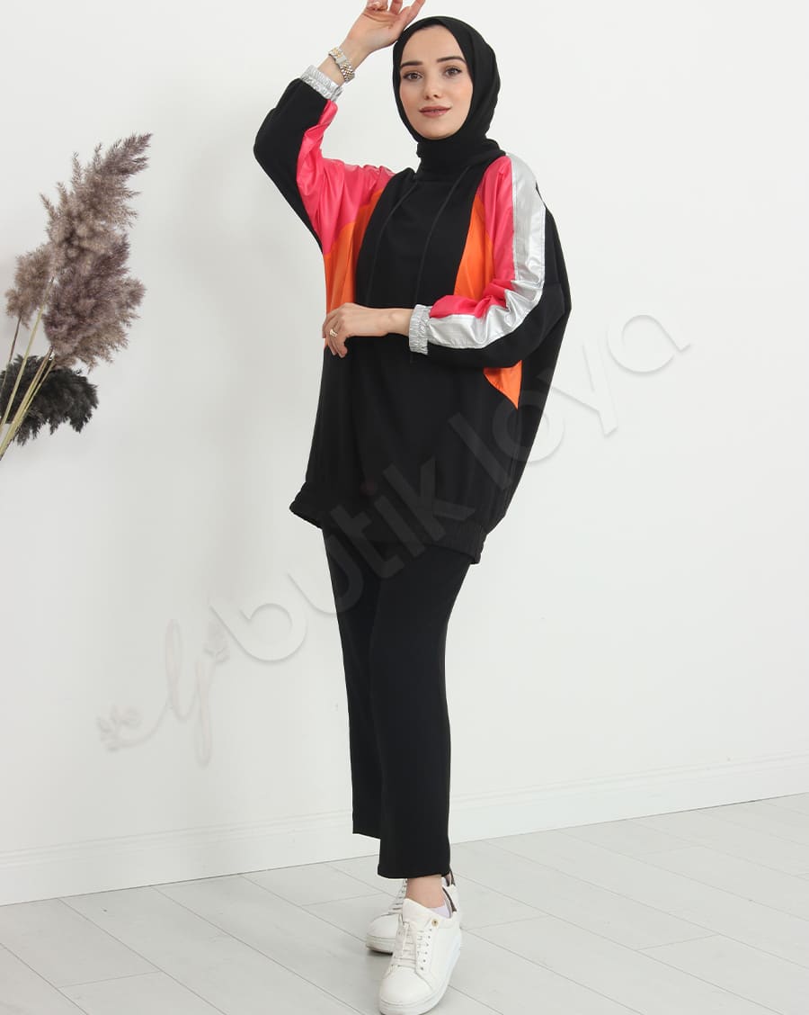 Paraşüt Bloklu Kapşonlu Sweat