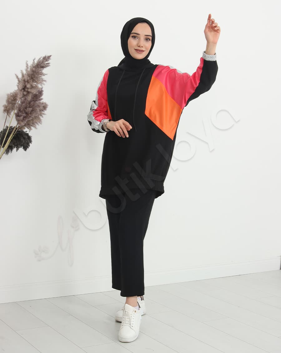 Paraşüt Bloklu Kapşonlu Sweat