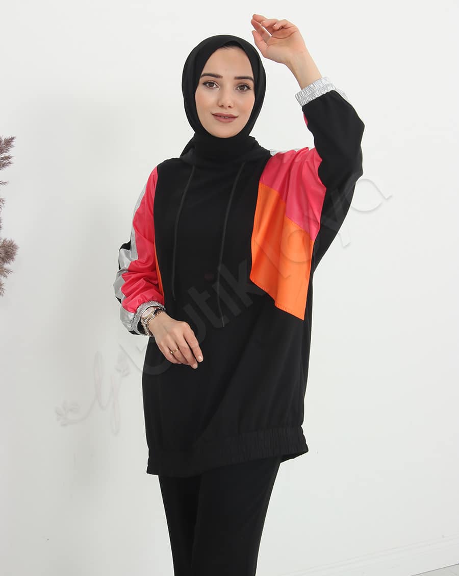 Paraşüt Bloklu Kapşonlu Sweat