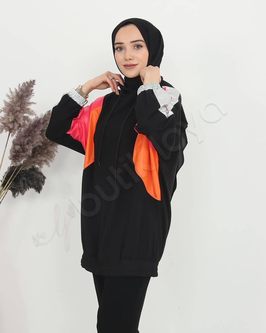 Paraşüt Bloklu Kapşonlu Sweat