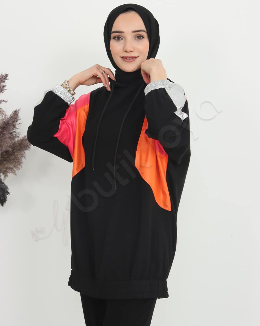 Paraşüt Bloklu Kapşonlu Sweat