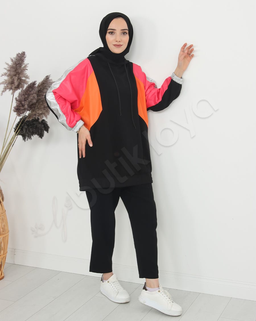 Paraşüt Bloklu Kapşonlu Sweat