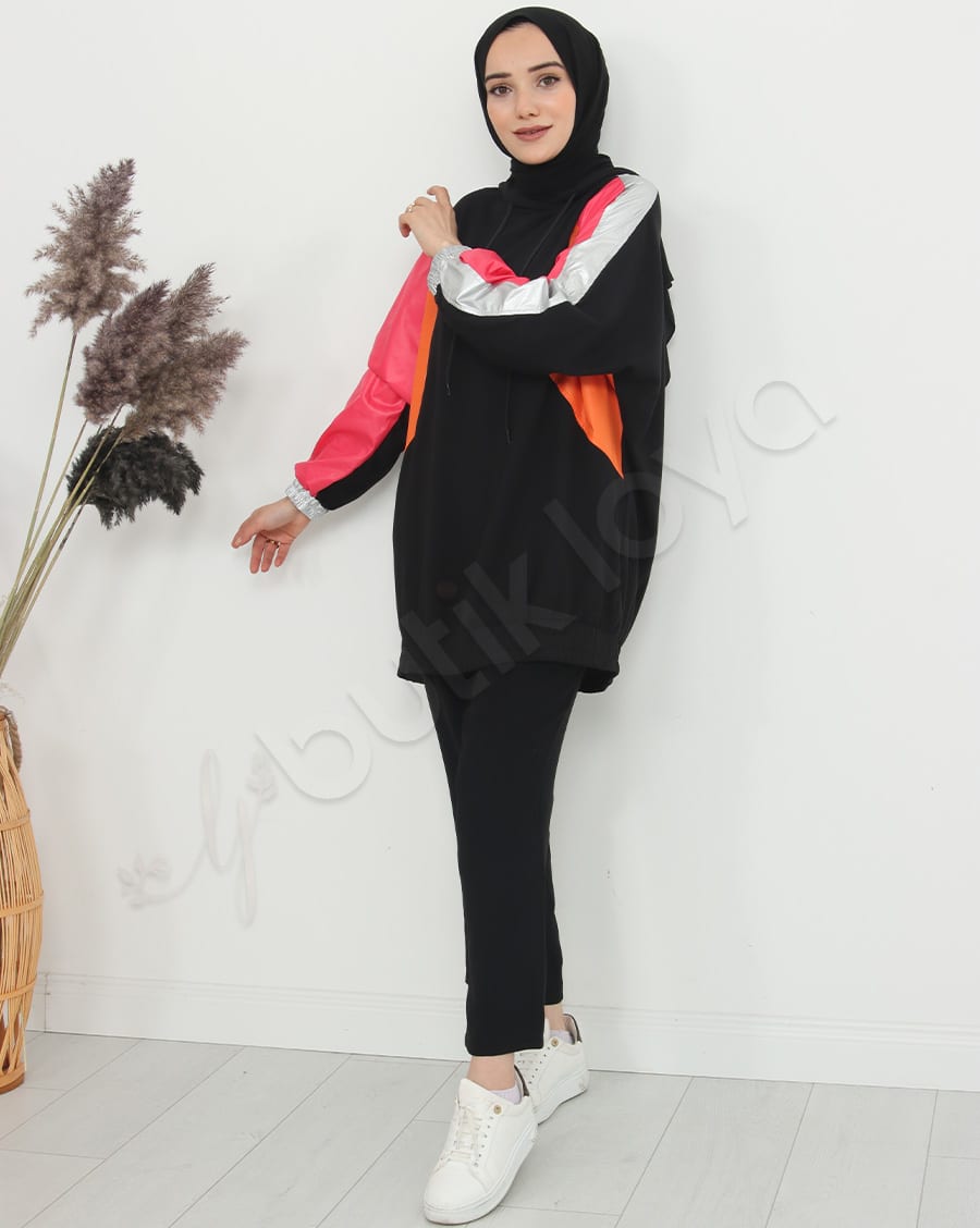 Paraşüt Bloklu Kapşonlu Sweat